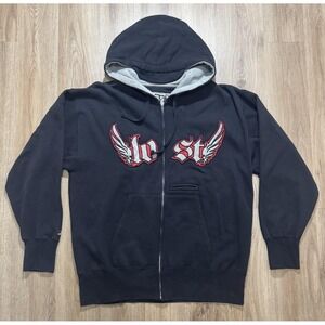 Y2K Lost Enterprises Surfboard Black Zip Up‎ Hoodie Size L